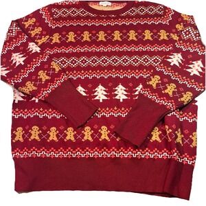Women's‎ Chicsoul Christmas Sweater Size 1X Heavy Weight Ginger Bread Men EUC